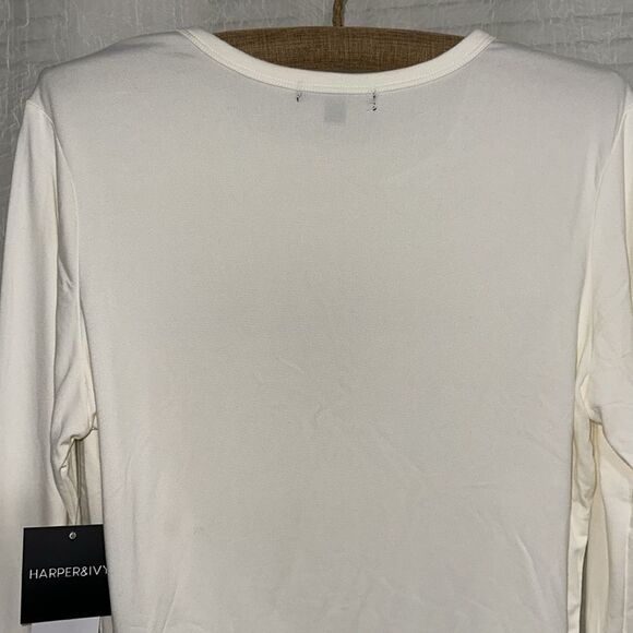 HARPER & IVY S XL Ivory Red Graphic Après Ski Long Sleeve Crop Stretch Tee - Picture 5 of 14